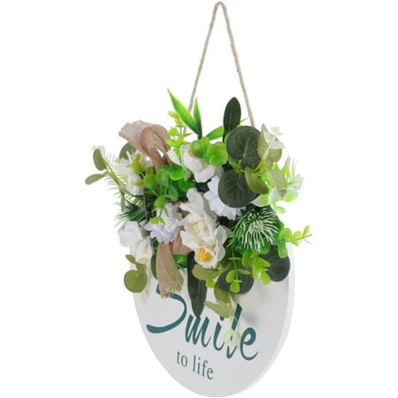 VOSAREA Wooden Wreath Hanging Board Smile to Life Hanging Sign Artificial Flower Wall Window Door Hanging Plaque Wreath Garland for Home Store Decoration VOSAREA Wooden Wreath Hanging Board Smile to Life Hanging Sign Artificial Flower Wall Window Door Hanging Plaque Wreath Garland for Home Store Decoration